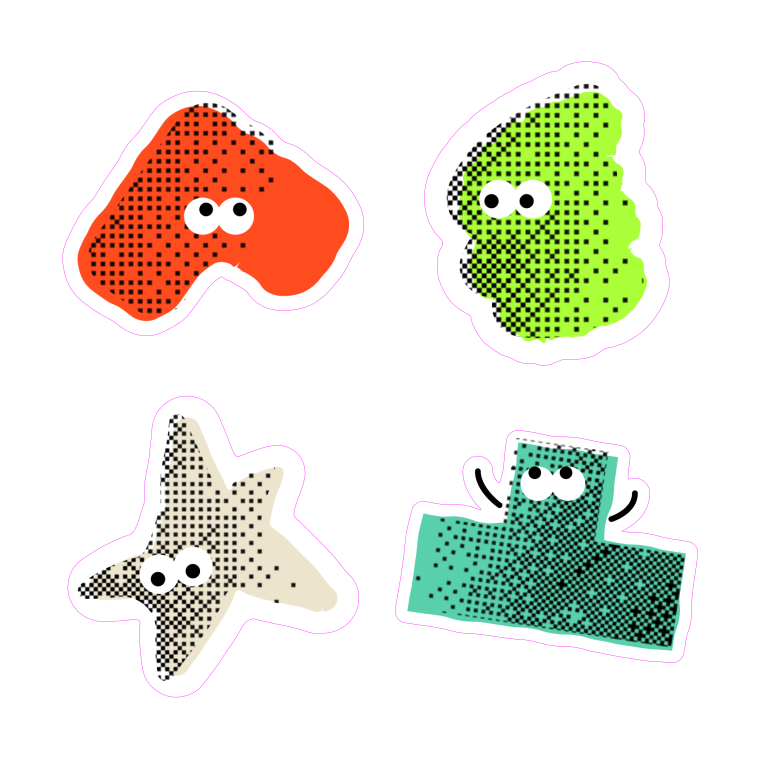 Sticker con línea de corte — Set de 4 personajes