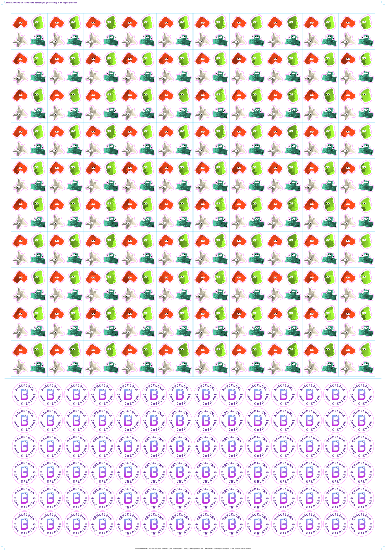 Vista previa — Lámina 70×100 cm — 100 sets de 4 + 84 logos (full-bleed)